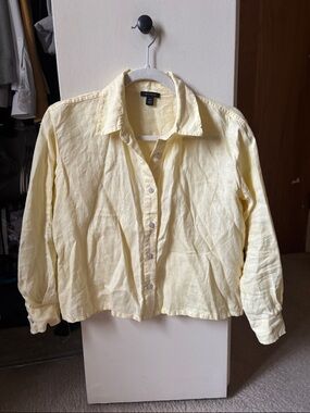 Ann Taylor Butter Yellow Button-Front Linen Shirt